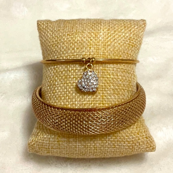 Mesh & Rhinestone Heart Bangles - Picture 1 of 7